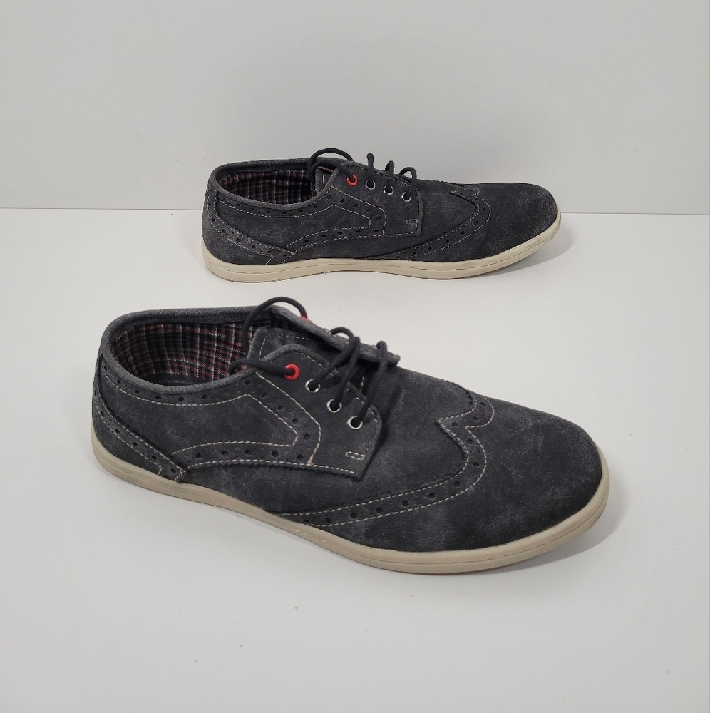 Ben Sherman Gray Oxford Suede Leather Lace Up Wingtip Derby Shoes Men Size 8.5